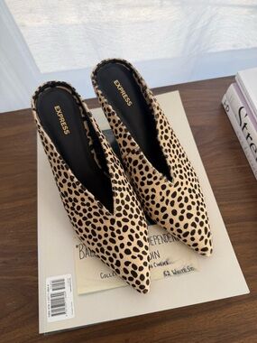 Express Leopard Print Pointed Slip-On Mules - Tan & Black